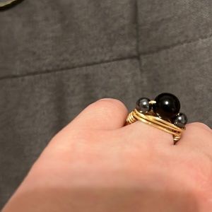 Onyx and hematite wrapped ring